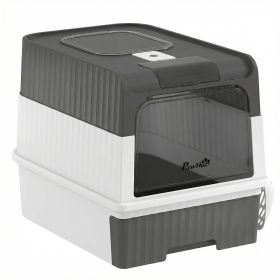 Cat Litter Box Hooded Cat Litter Tray with Drawer Pan Front Entry & Top Exit Easy Cleaning Gray