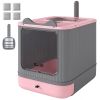 Cat Litter Box with Lid, Enclosed Litter Box for Medium Cats, Front-Entry and Top-Exit, Scoop, Deodorizer Bag, Pink