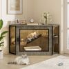 48" Corner Cat Litter Box Enclosure, Modern Hidden Litter Box Corner Cabinet with Acrylic Door and LED Light, Cat House with Playground and Stairs