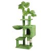 48in Plush Cat Tree with Leaves, Multi-level Cat Tower with Cat Condo, Cozy Hammock, Sisal Scratching Posts