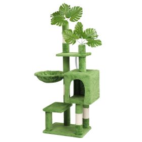 48in Plush Cat Tree with Leaves, Multi-level Cat Tower with Cat Condo, Cozy Hammock, Sisal Scratching Posts