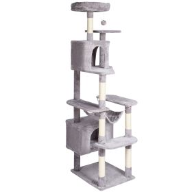 Cat Tree for Indoor Cats, 72" Cat Tower with 2 Cat Condos, Sisal Scratching Post, Hammock, Top Perch, Jumping Platforms