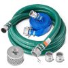 Suction Hose Kit for Water Pump, with 2 in x 65 ft Blue Backwash Hose, 20 ft Green Suction Hose, and Steel Round Hole Strainer, Camlocks, Clamps