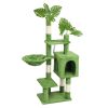 48in Plush Cat Tree with Leaves, Multi-level Cat Tower with Cat Condo, Cozy Hammock, Sisal Scratching Posts