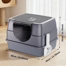 Dark Gray Top Entry Fully Enclosed Cat Litter Box , Anti Splash & Odor Locking, For Large Cats & Multi Cat Households Plastic Bring A Spoon (Option: Grey)